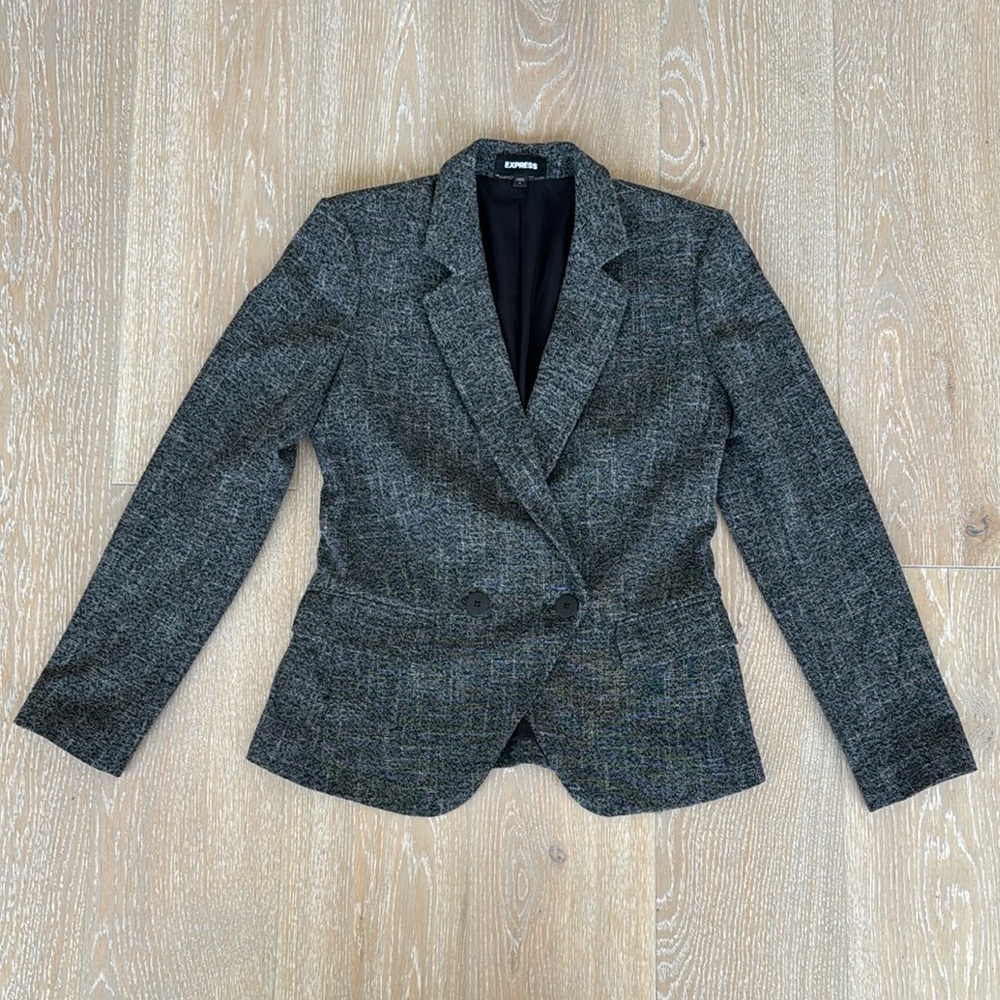 Express Women's Gray Patterned Double-Breasted Bl… - image 1